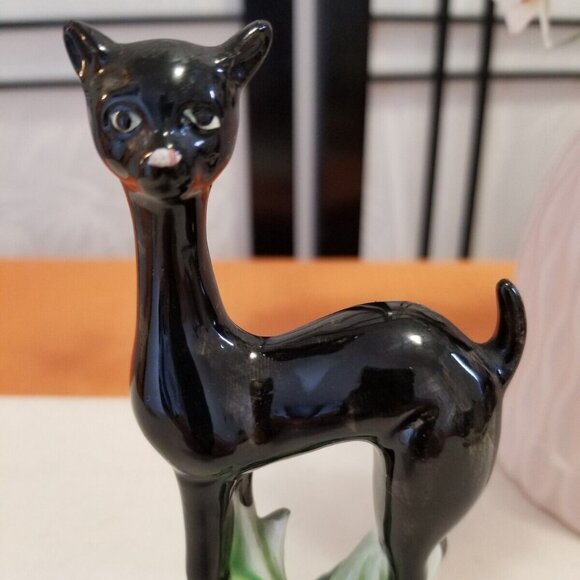 Retro 30s Creepy Halloween Long Neck Ceramic Cat Figurine - Picture 2 of 5